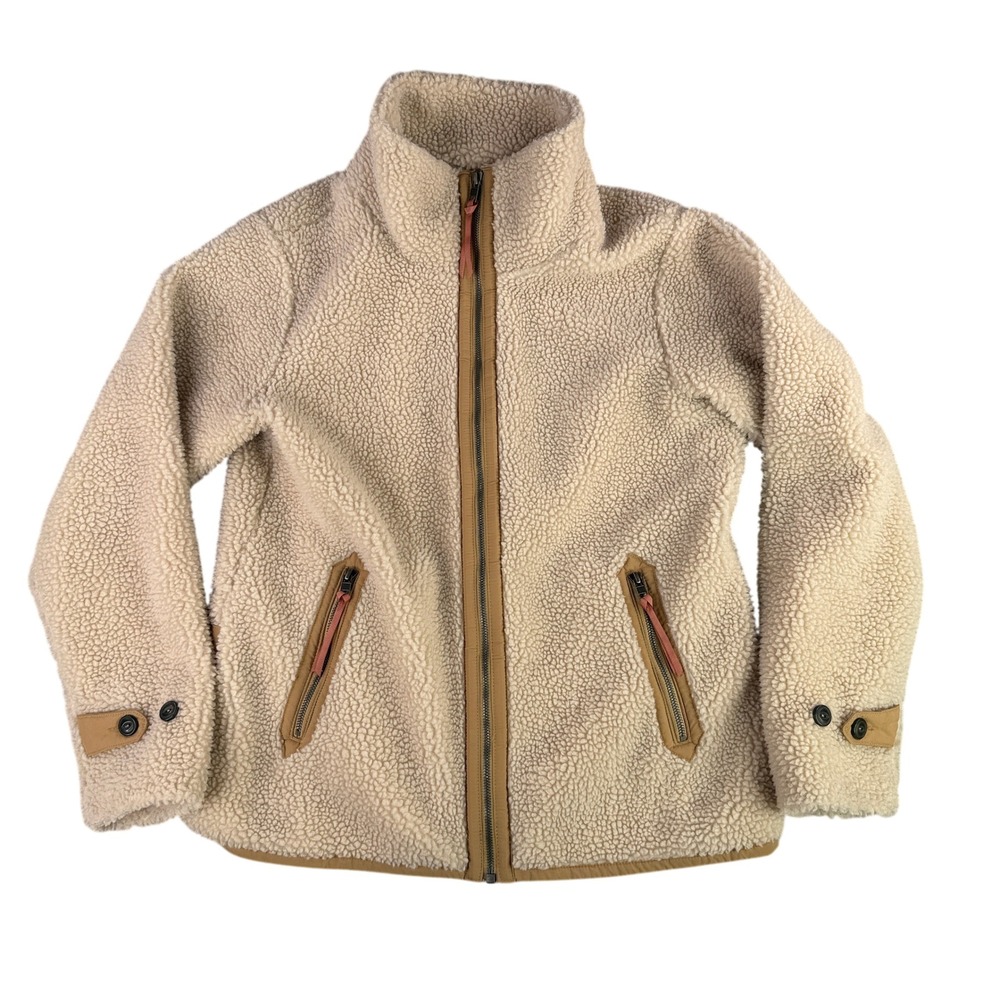 Patagonia Divided Sky Jacket Women Large Natural Sherpa Fleece Full Zip 25930